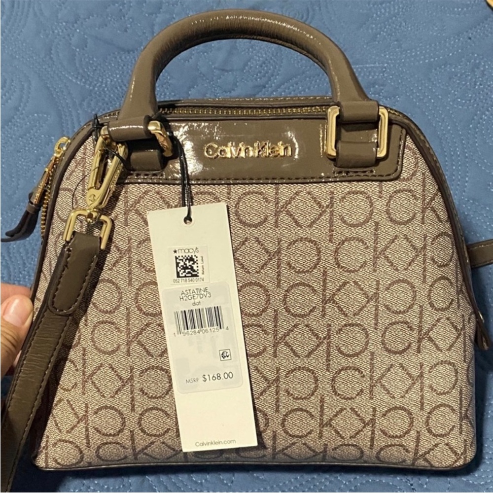 NWT Calvin Klein Astatine Signature Patent Leather Mini Satchel/Crossbody Bag